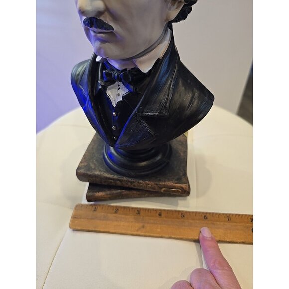 Edgar Allan Poe Halloween Head Bust Statue Raven Nevermore Rare Book Shelf Decor - Picture 5 of 6